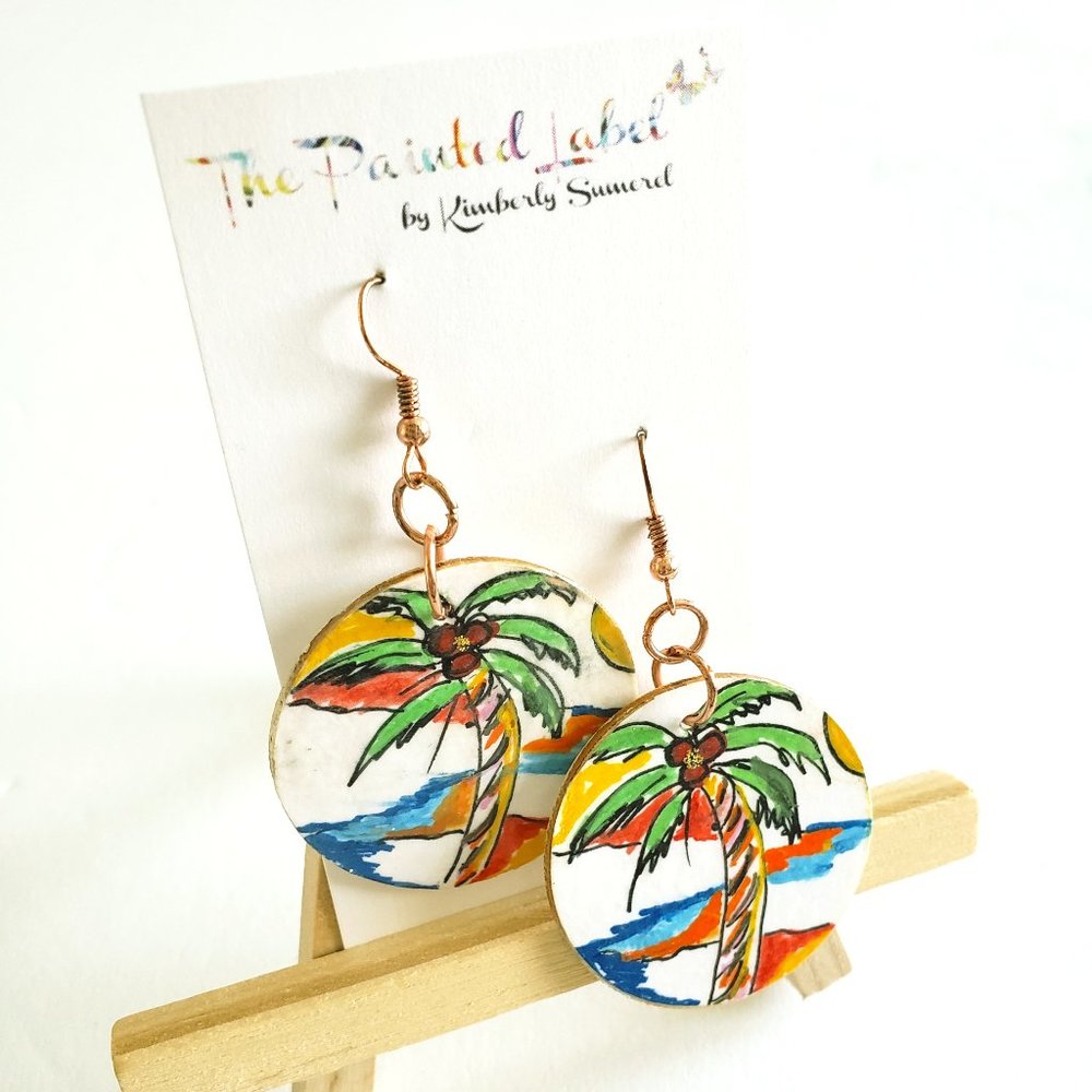 Hand Painted Tropical Ladies Dangle Earrings
